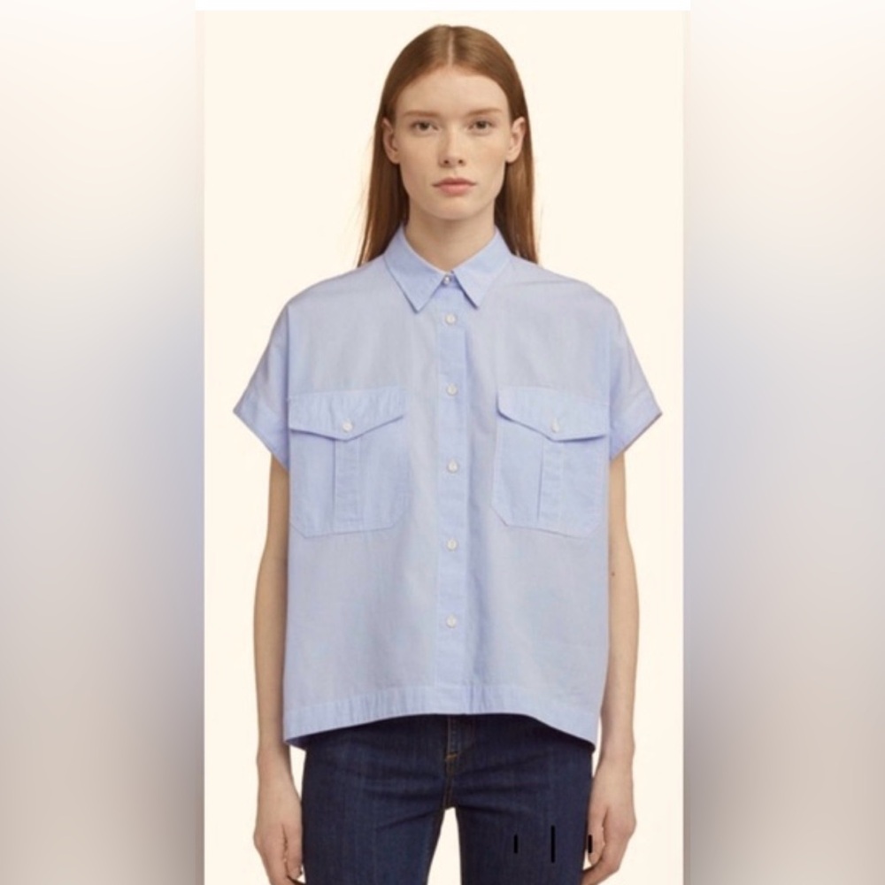 Rag & Bone Short Sleeve Striped Pearson Button Down Boxy Cotton Camp Shirt
